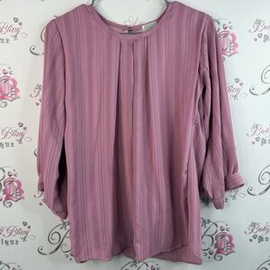 Deep, long sleeve pink keyhole, opening back Chic Mauve Blouse for Women